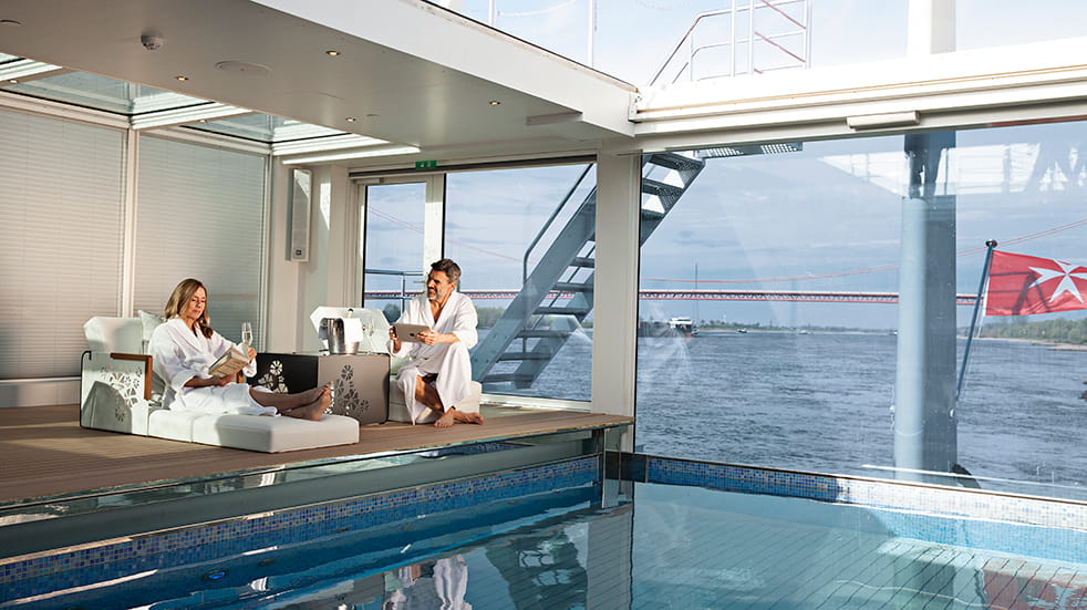 River cruise Europe: relax in the pool onboard with Emerald Waterways